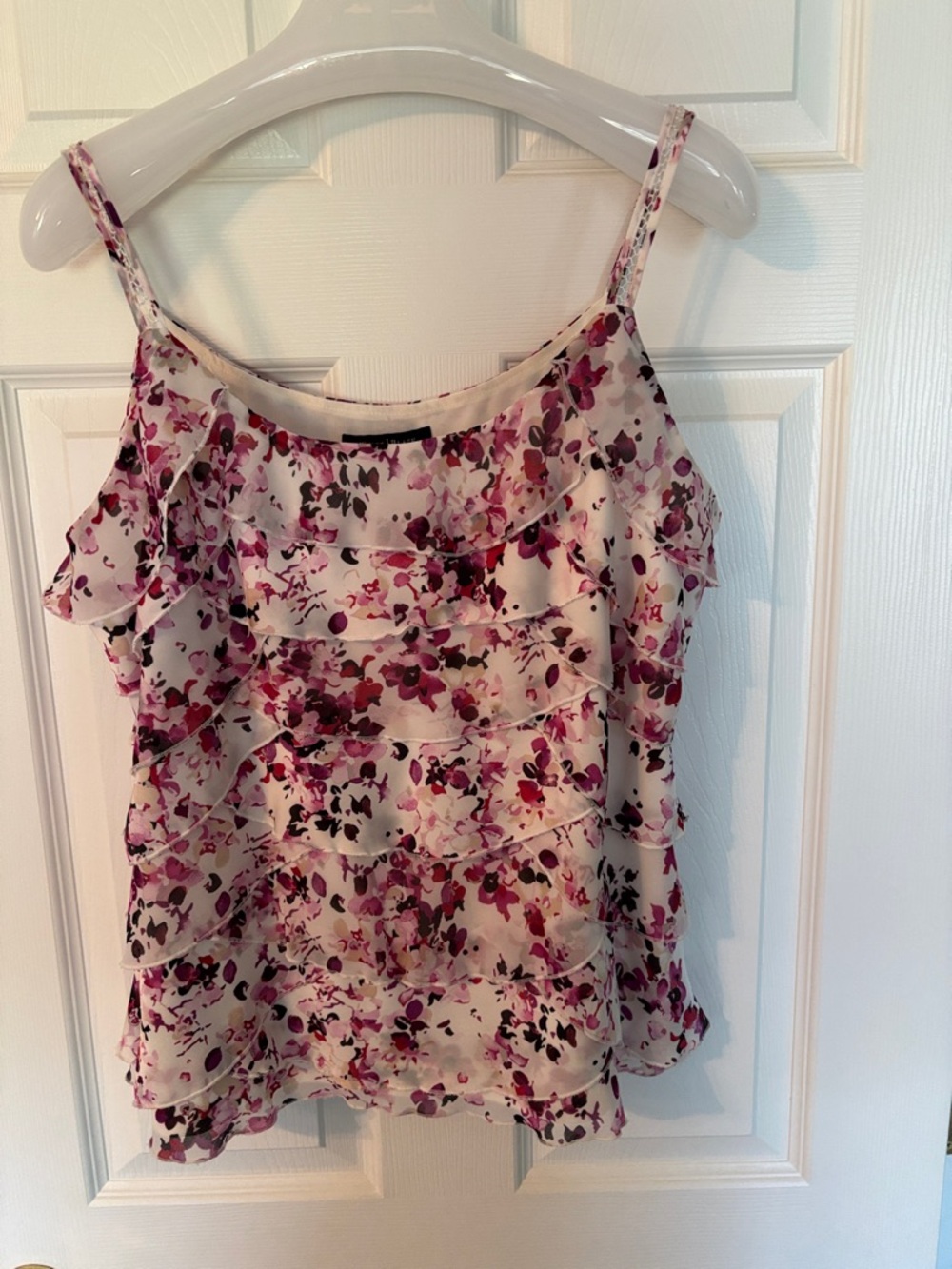 White House Black Market Pink & White Floral Ruffle Camisole